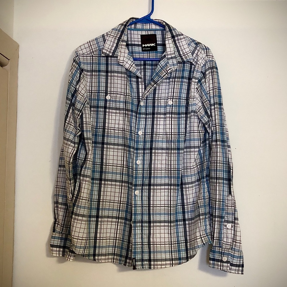 Tony Hawk long sleeve blue plaid button up. Small Mens